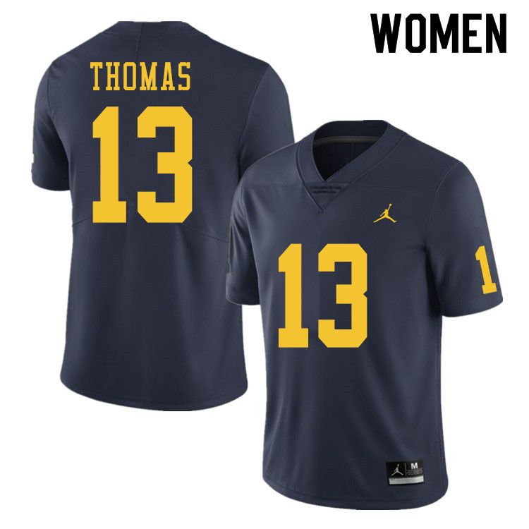Women #13 Charles Thomas Michigan Wolverines College Football Jerseys Sale-Navy